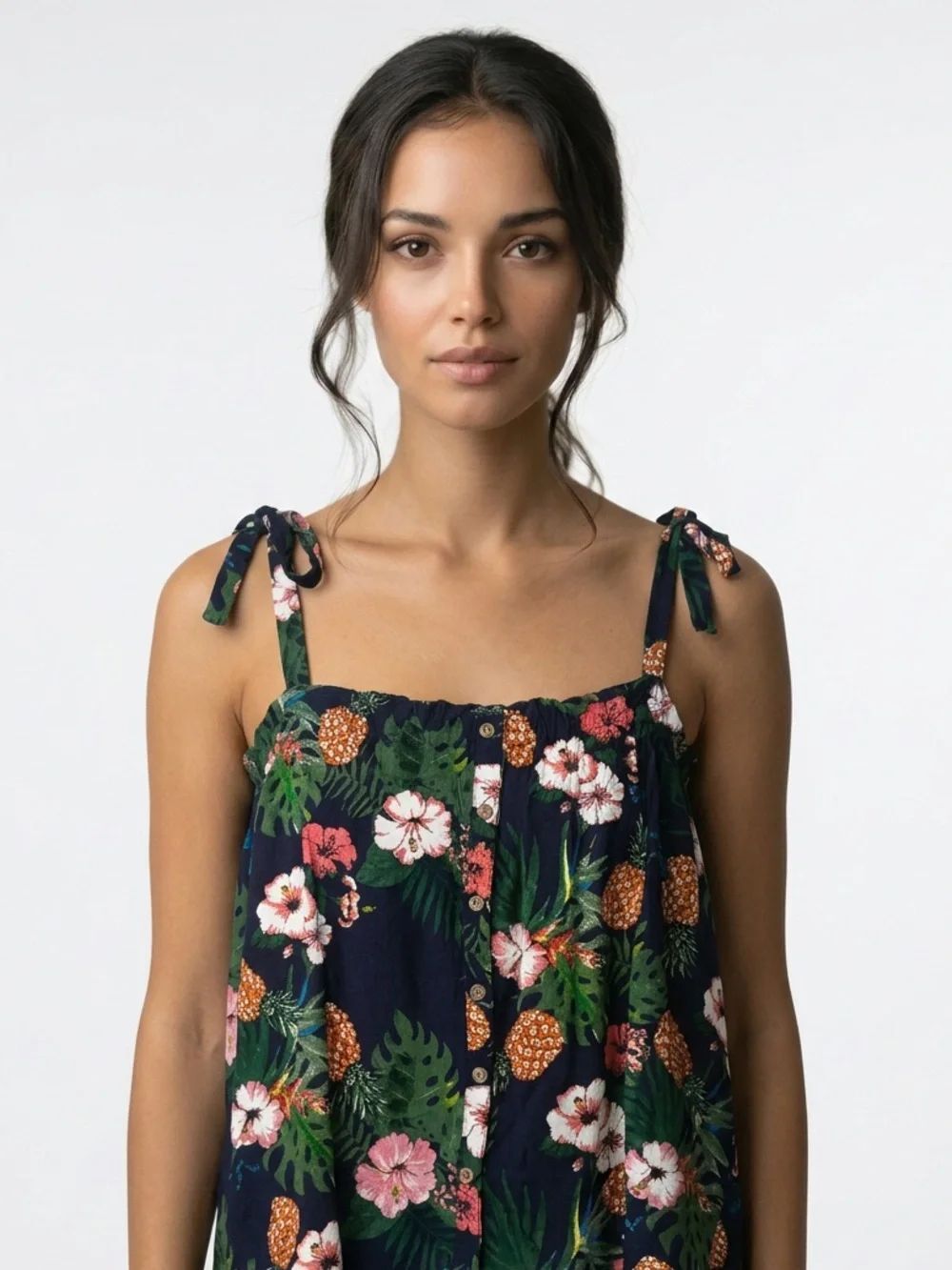 HEM & THREAD | Navy Blue Floral Tie-Shoulder Tank Top Women’s Size Large